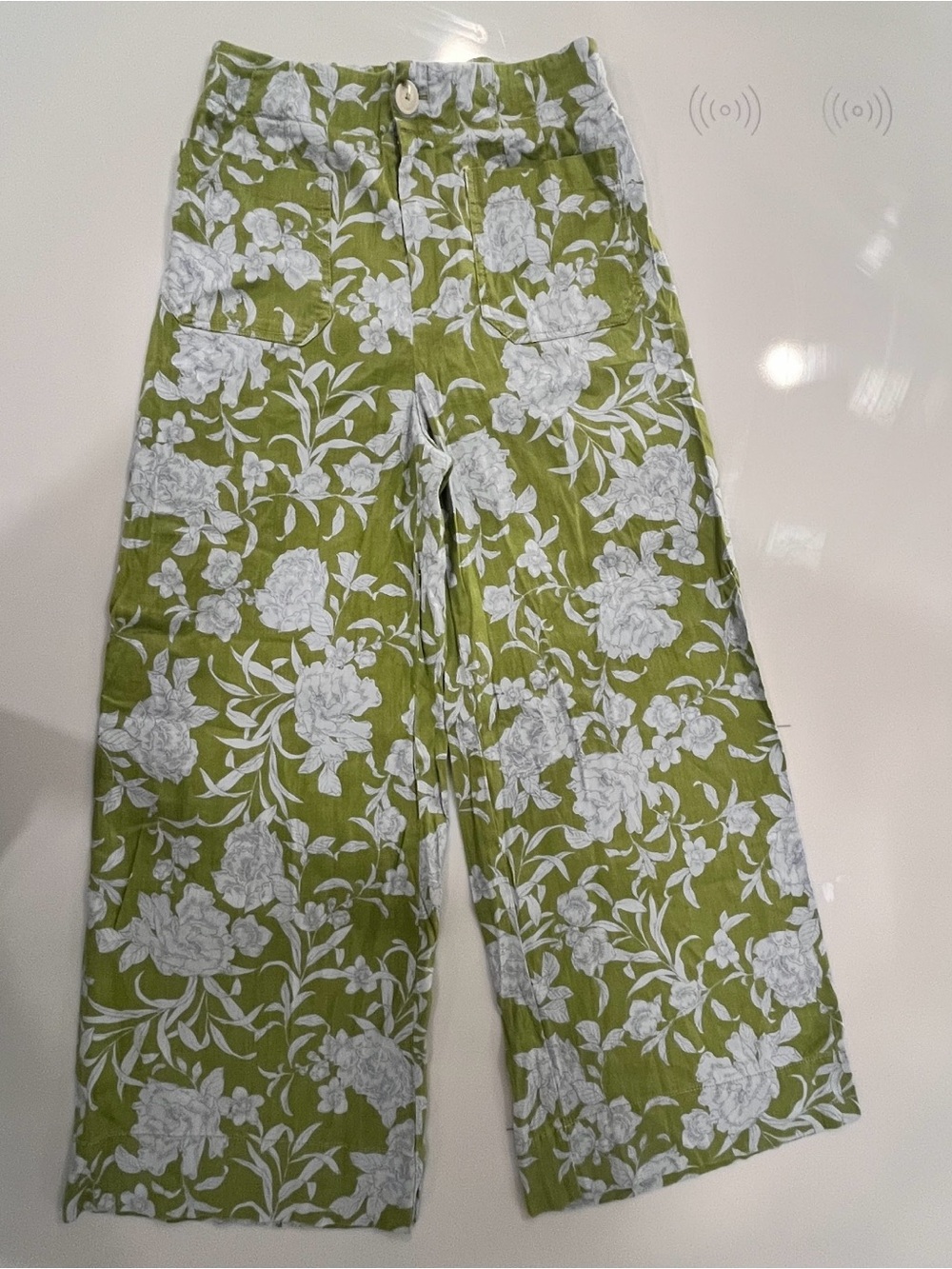 Anthropologie Maeve Olive Green and White Floral Pants